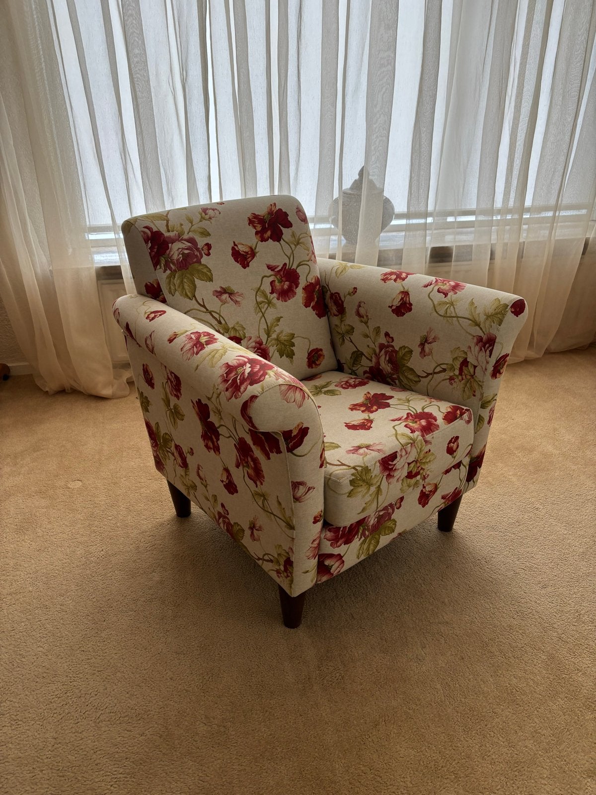 Comfortabele fauteuil met bloemenprint, Ophalen, Zo goed als nieuw, Stof, 75 tot 100 cm