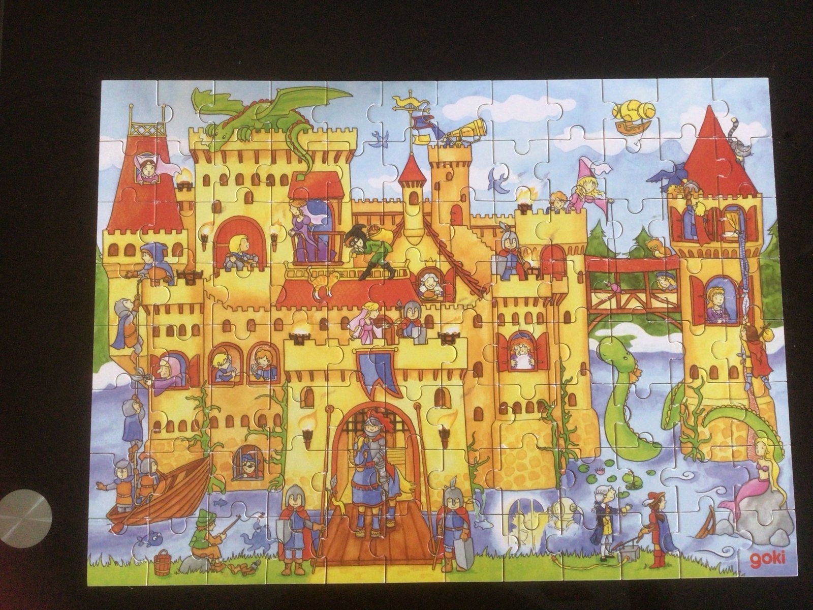 Goki Houten Kasteel Puzzel 96 Stukjes, Zo goed als nieuw, Van hout, 4 tot 6 jaar, Meer dan 50 stukjes