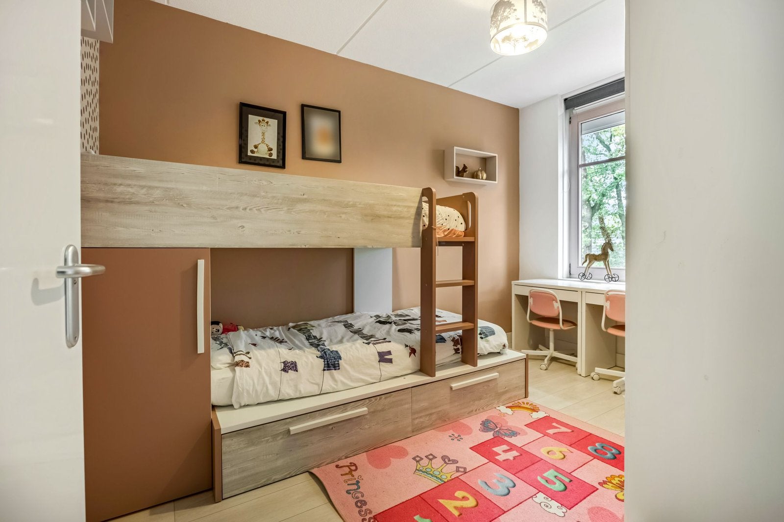 Jules stapelbed met kast en lades in oudroze, 90 cm, Tweepersoons, Ophalen of Verzenden, Zo goed als nieuw