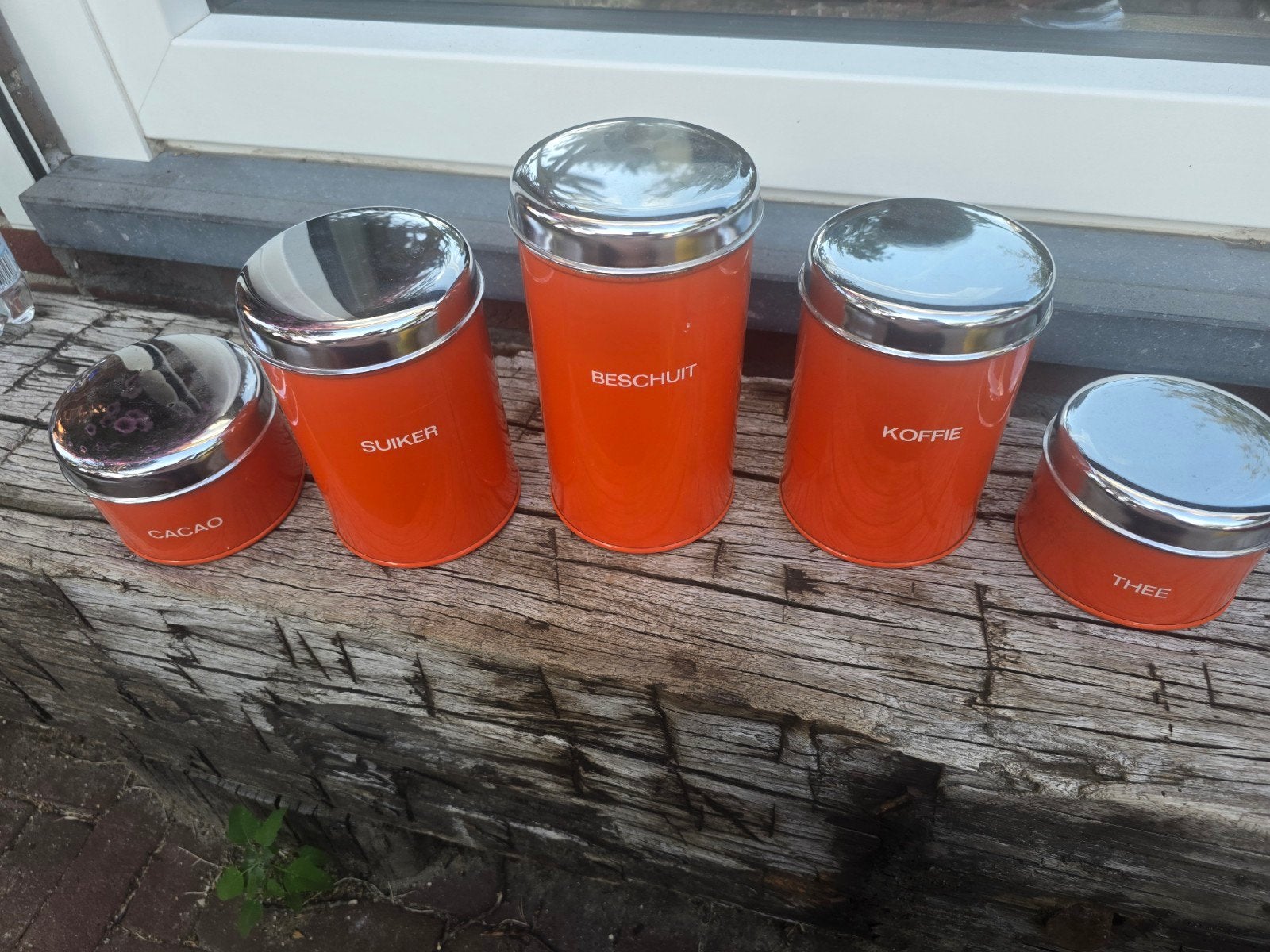 Vintage Brabantia voorraadbussen jaren '70 - Oranje set, Gebruikt, Ophalen of Verzenden, Voorraadpot, Metaal