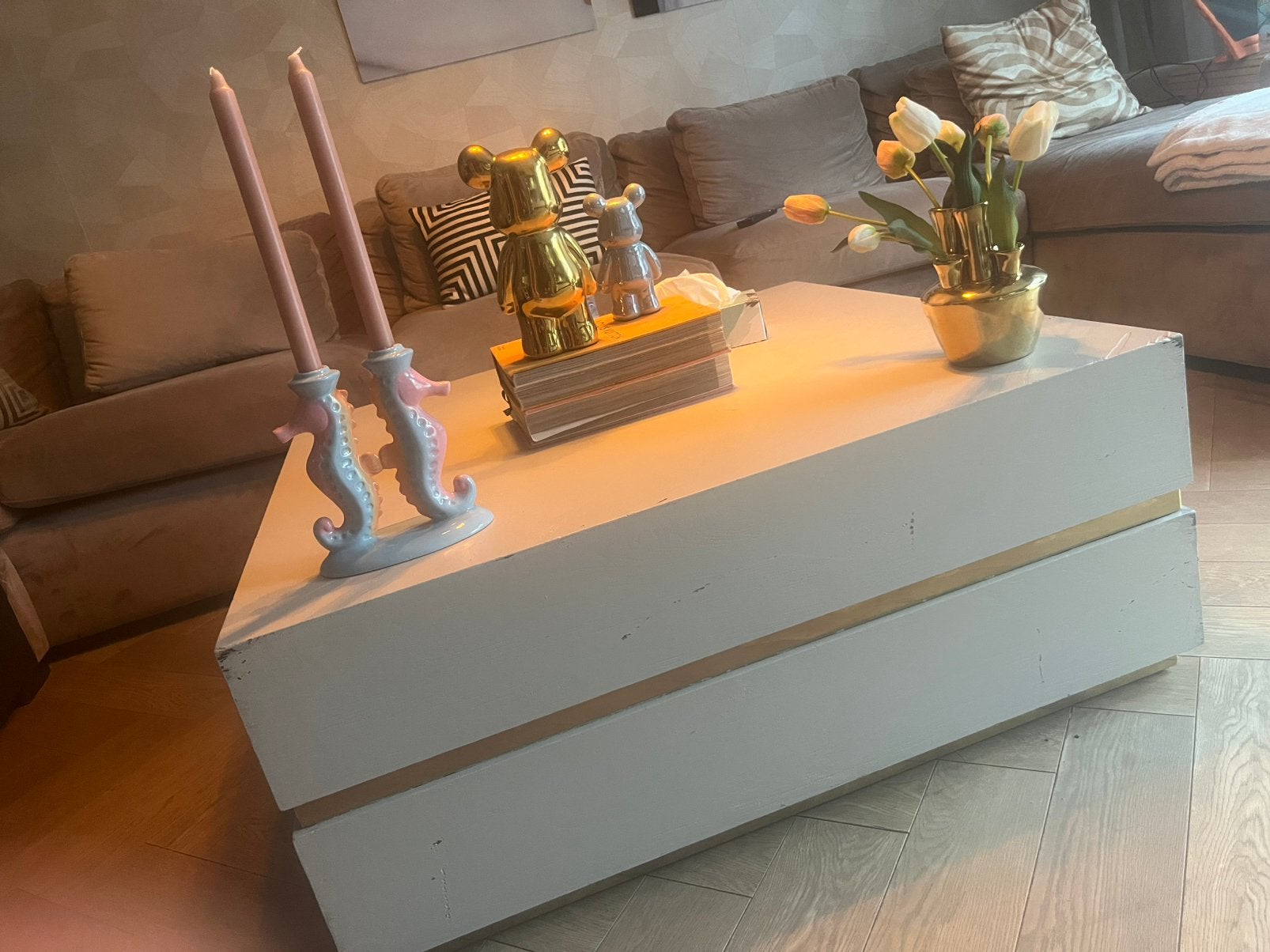 Salontafel / bloktafel met gouden rand / richmond, Huis en Inrichting, Tafels | Salontafels, Ophalen, 100 tot 150 cm, 50 tot 100 cm