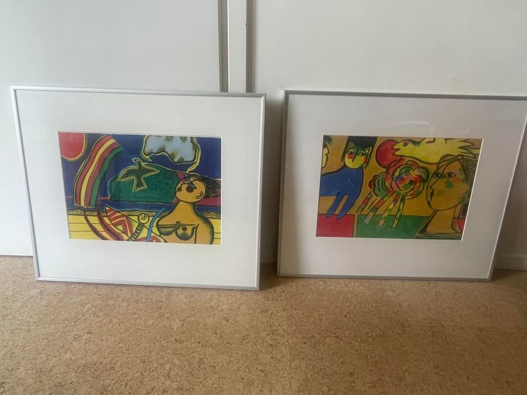 2 ingelijste prenten van Corneille, Antiek en Kunst, Kunst | Litho's en Zeefdrukken, Ophalen of Verzenden