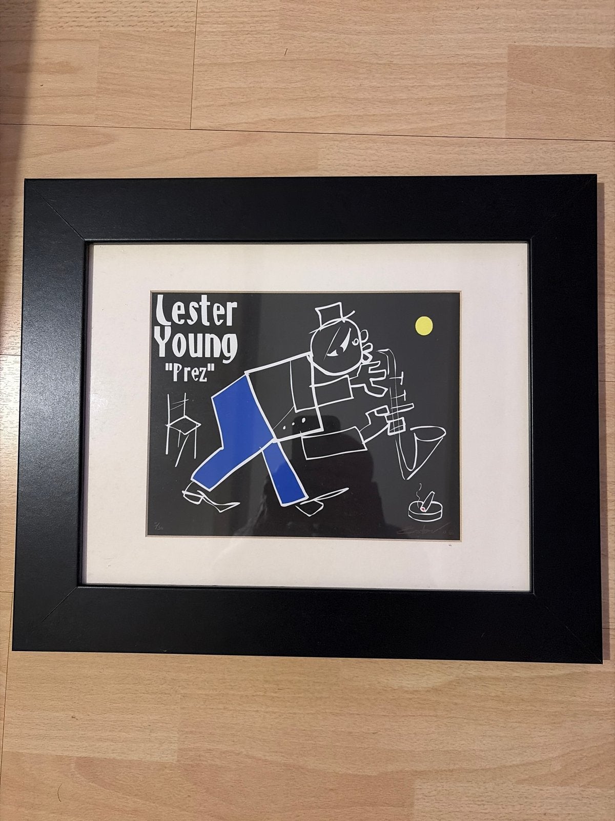 Artprint Lester Young door Easton Davy (5/50), ingelijst, Antiek en Kunst, 2000 tot heden, Genummerd, Overige technieken, Portret