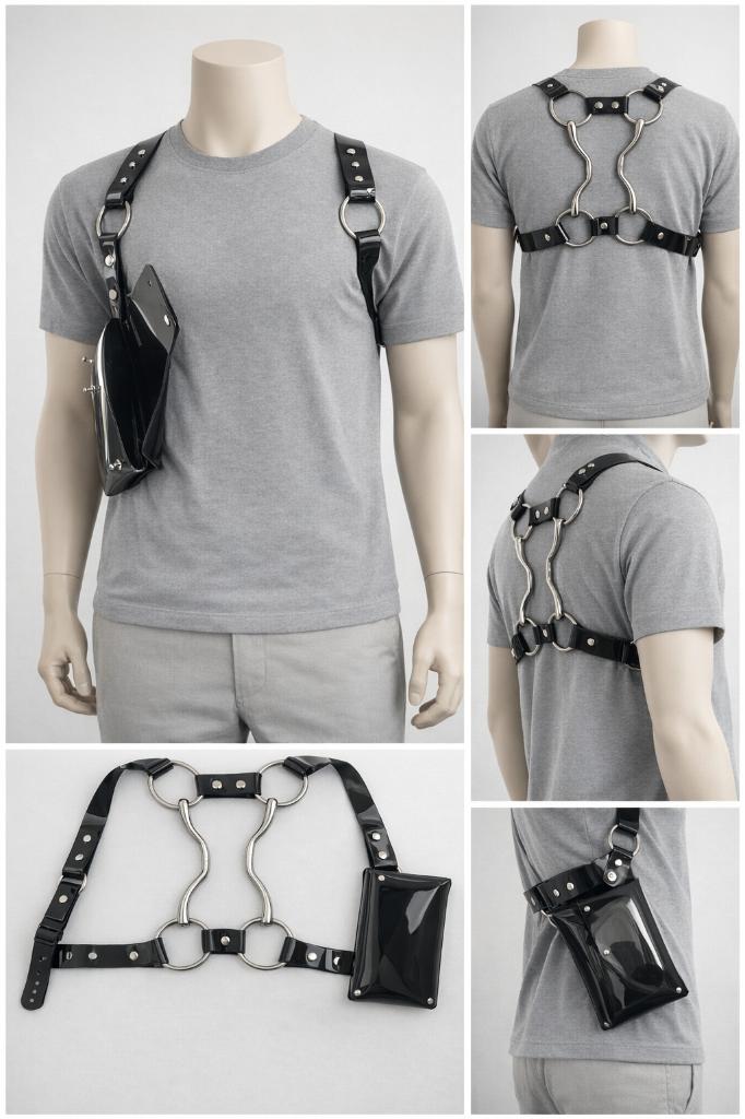 PVC Harnas met Pouch Zwart | Verstelbaar | 1x gedragen, Kleding | Heren, Ophalen of Verzenden, Zo goed als nieuw