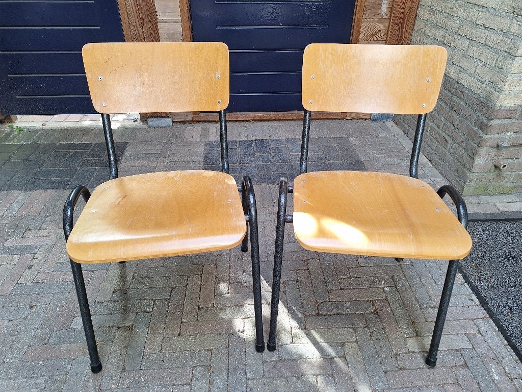 Vintage Schoolstoelen, Ophalen, Gebruikt, Twee, Bruin