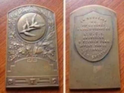 Bronzen plakette Gazet Les Sports, congres L.U.C.I. 1946, Verzenden, Brons, Buitenland