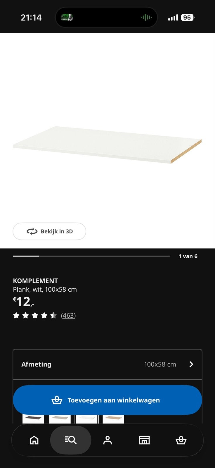 IKEA KOMPLEMENT Plank wit 100x58 cm, Ophalen, Gebruikt
