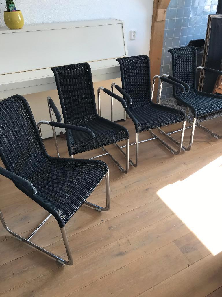 Set 4 Tecta Freischwinger D25 D 25 Kragstuhl stoel, Gebruikt, Zwart, Ophalen of Verzenden, Nvt