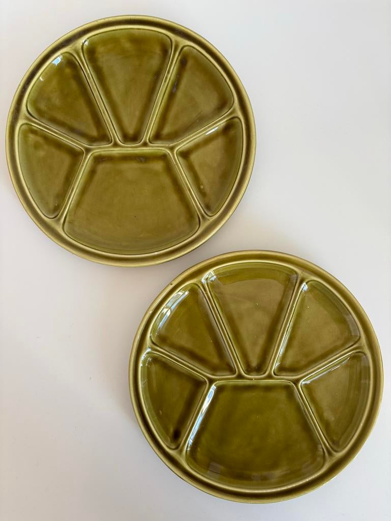 Vintage Gien fondueborden - 2 stuks in nette staat, Huis en Inrichting, Keuken | Servies, Gebruikt, Ophalen of Verzenden, Bord(en)