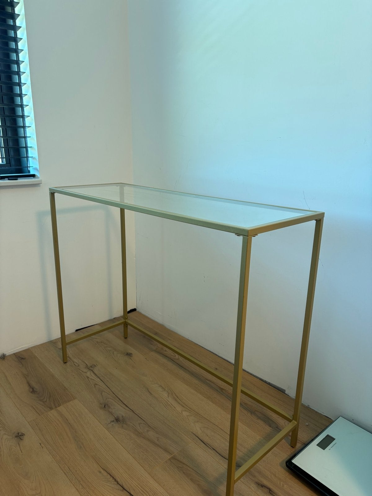 Gouden Bijzettafel Gehard Glas 100x35x80 cm, Ophalen, Nieuw, Glas, 75 cm of meer