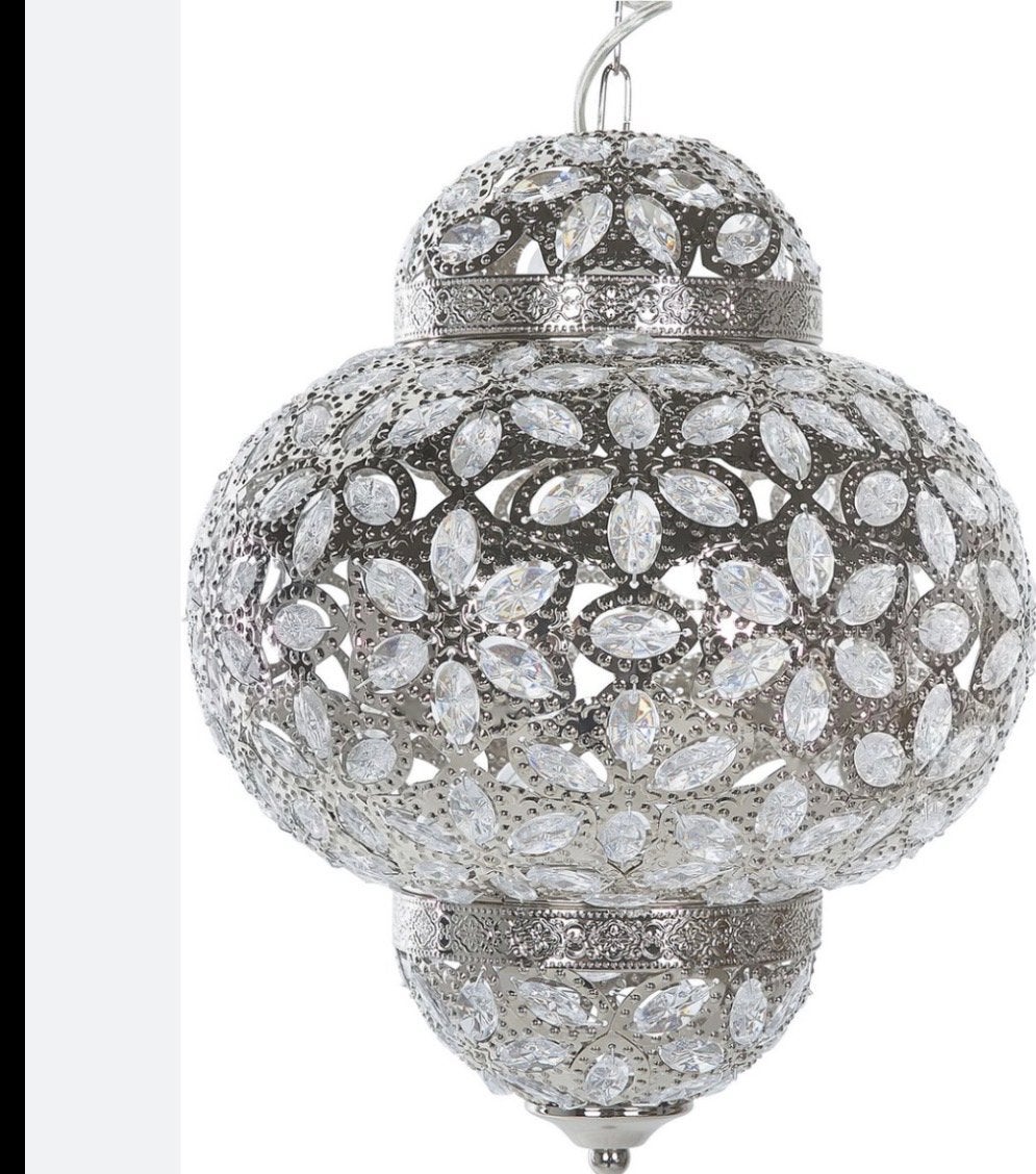 Oosterse Hanglamp met Kristallen - Zilverkleurig, Ophalen, Zo goed als nieuw, Metaal