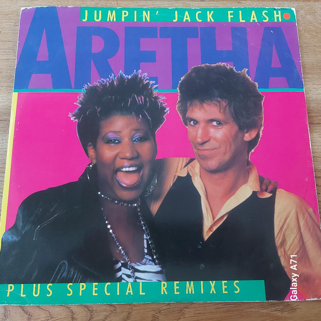 12 inch Maxisingel Aretha Franklin - Jumpin Jack Flash, Gebruikt, 1980 - 1989, Ophalen of Verzenden, Fotohoes