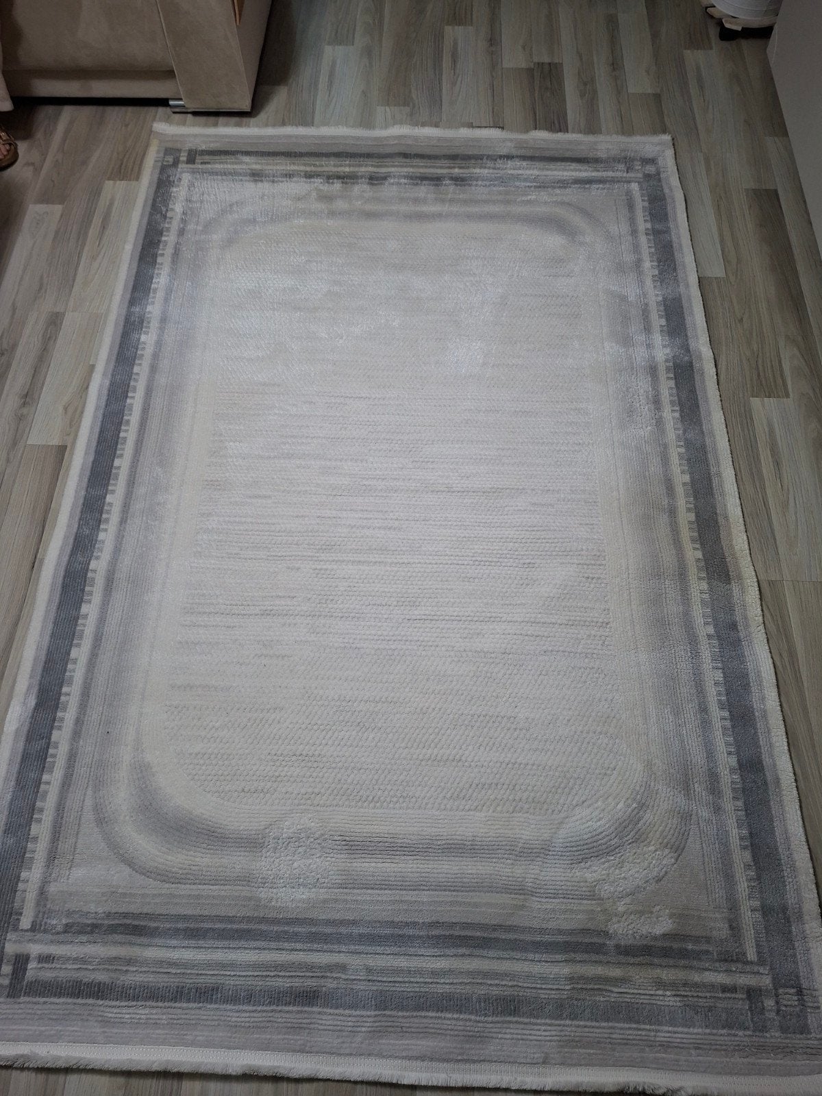 Modern tapijt met abstract patroon - Grijs/Wit, 100 tot 150 cm, Ophalen of Verzenden, Zo goed als nieuw, 150 tot 200 cm