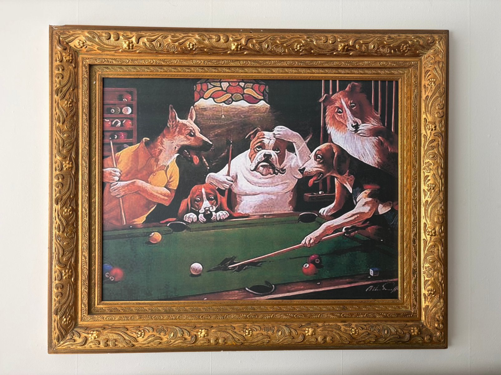 Groot Dogs Playing Pool schilderij – honden biljarten, Ophalen
