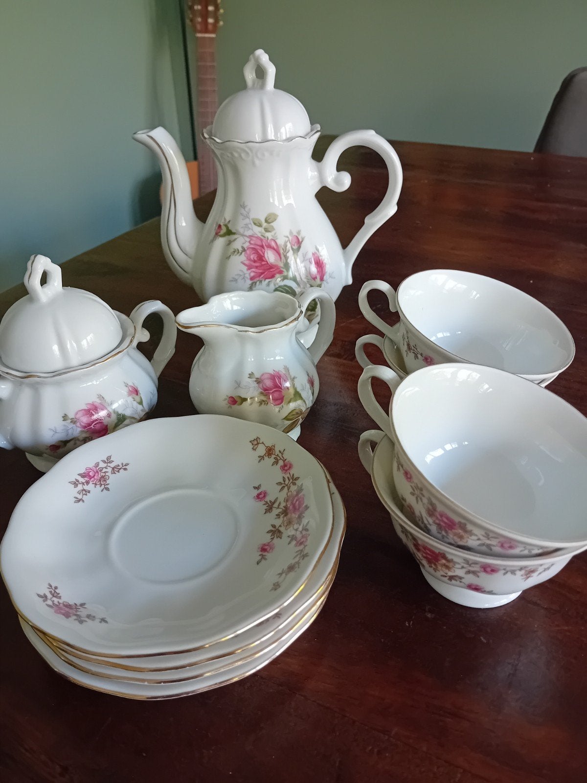 Vintage Karolina theeservies met rozenmotief, Ophalen of Verzenden