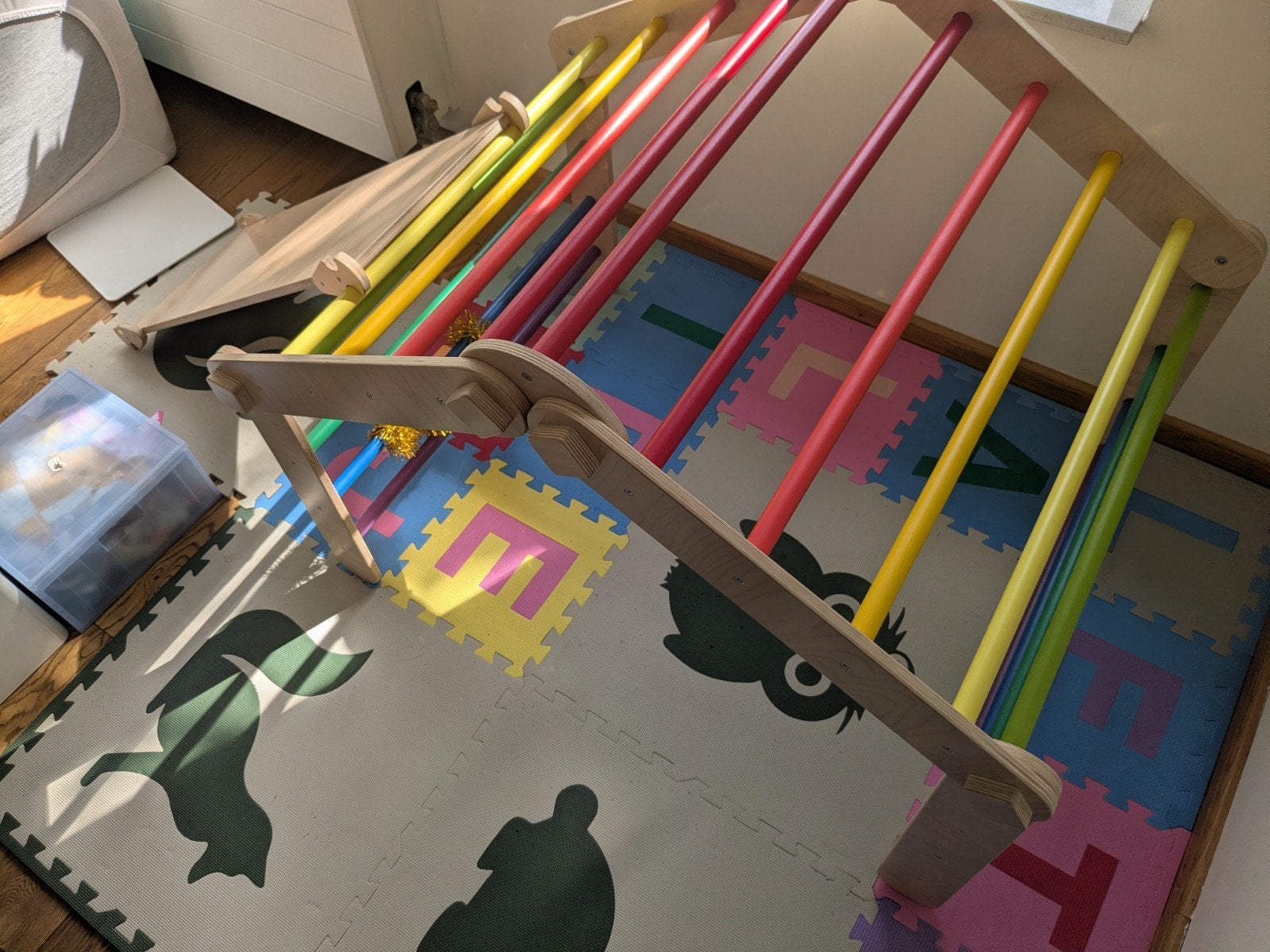 Dubbele pikler-driehoek met glijbaan/kippenplank regenboog, Ophalen, Gebruikt, Overige typen