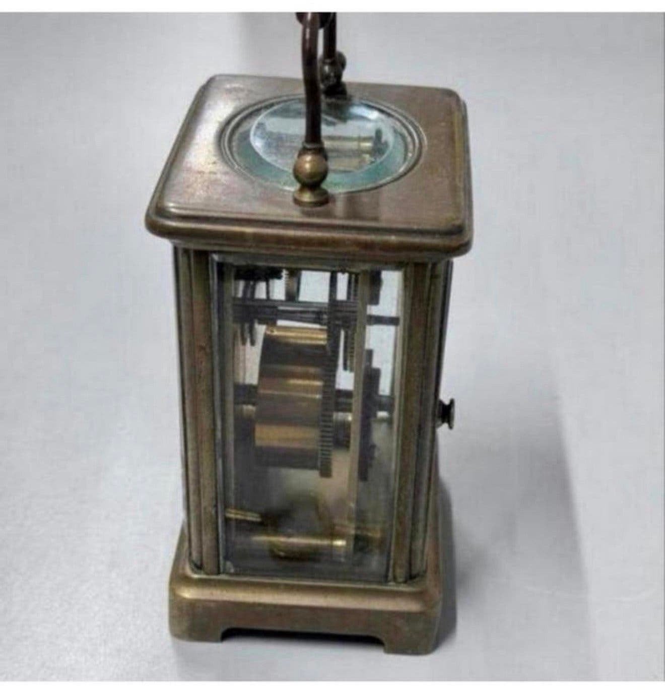 Antiek Antieke klok Victorian Clock 1880 Brass Carriage old, Ophalen of Verzenden
