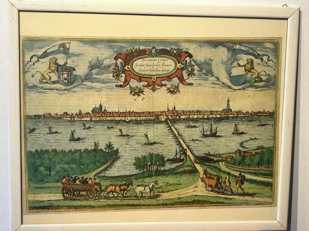 Braun & Hogenberg - Icon civitatis Campensis - Kampen, Handgekleurd, Stadsgezicht, Ophalen of Verzenden, Gravure