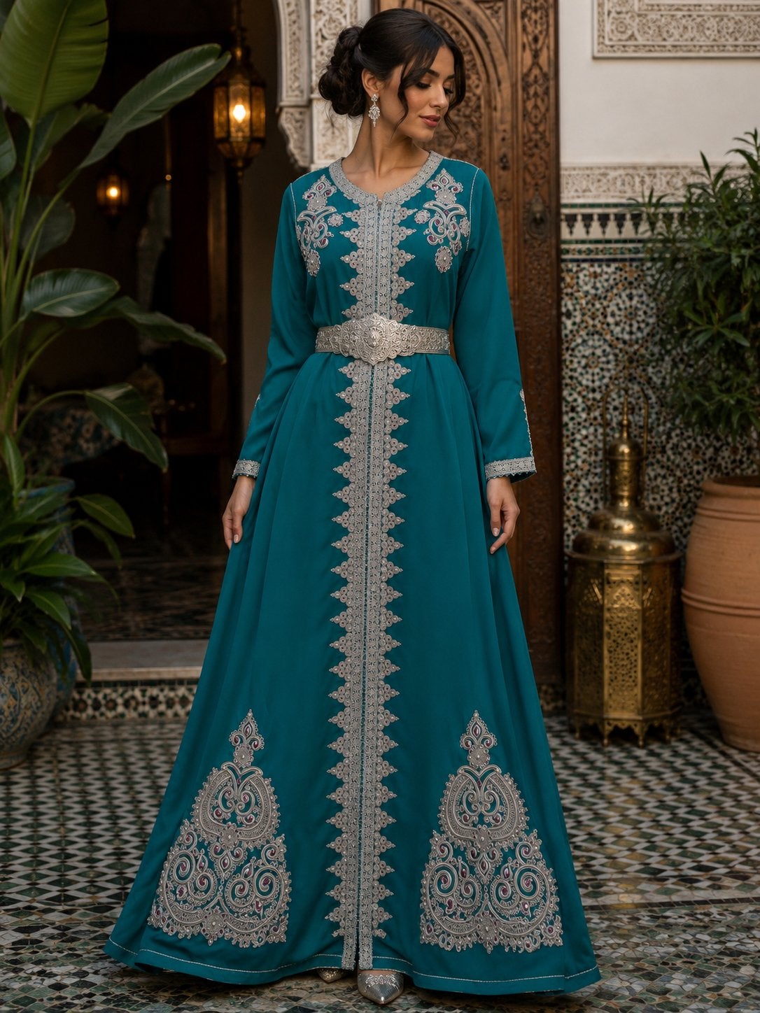 Prachtige Marokkaanse Kaftan - Smaragdgroen met Borduurwerk, Kleding | Dames, Maat 38/40 (M), Ophalen of Verzenden, Zo goed als nieuw