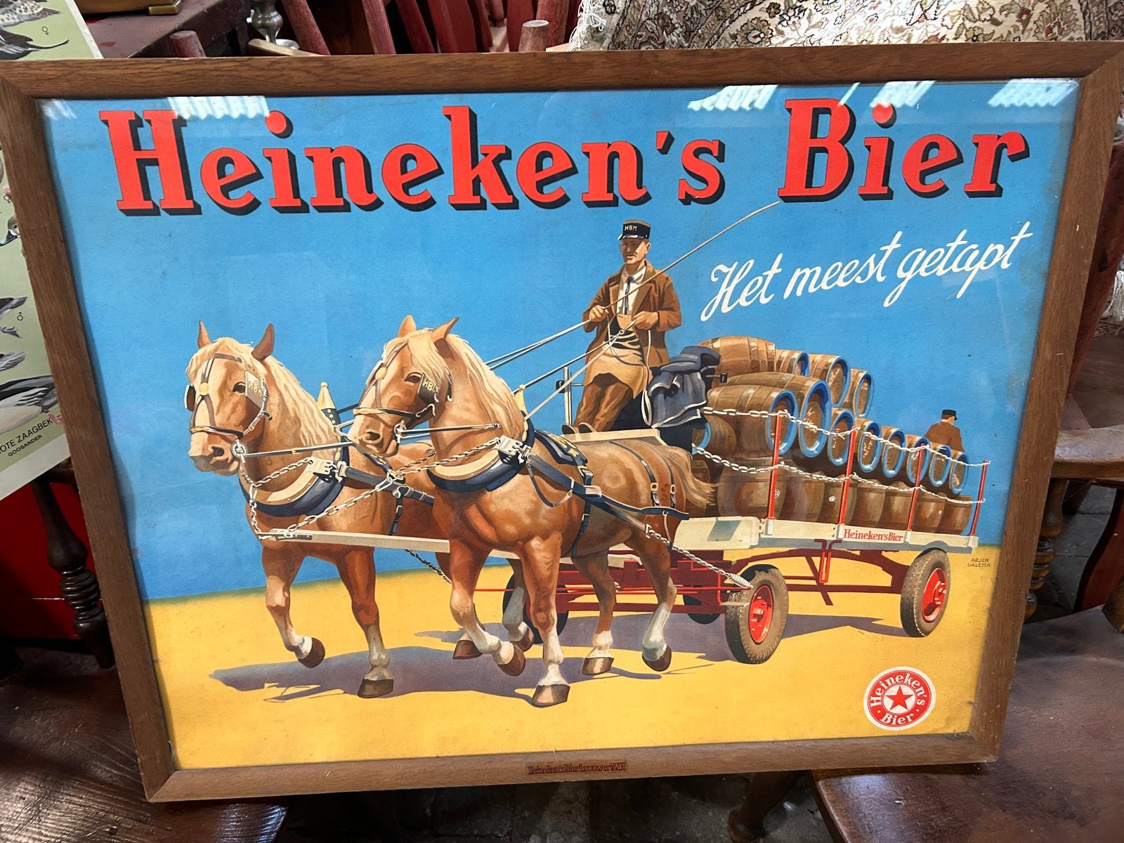 Vintage Heineken's Bier Reclamebord - Het meest getapt, Verzamelen, Ophalen of Verzenden, Gebruikt, Reclamebord