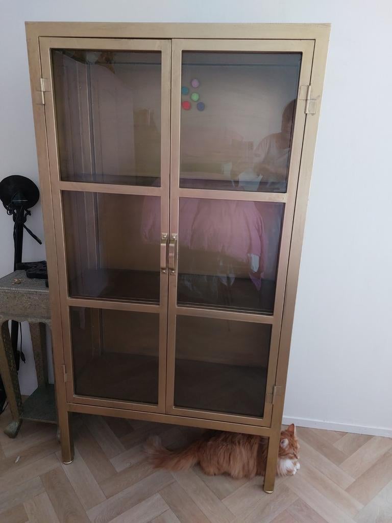 Goudkleurig vitrine Riverdale   z.g.a.n, Zo goed als nieuw, 150 tot 200 cm, 25 tot 50 cm, 50 tot 100 cm