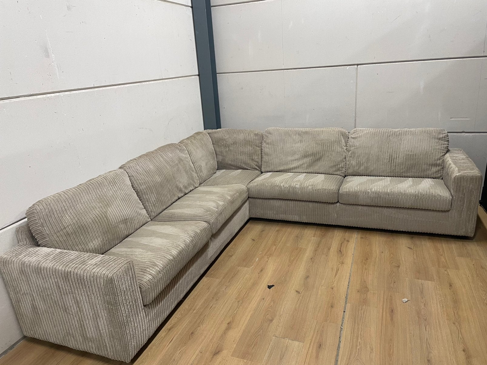 Mooie luxe beige creme ribstof hoekbank - GEREINIGD!!!, Ophalen, 250 tot 300 cm, Luxe, Hoekbank