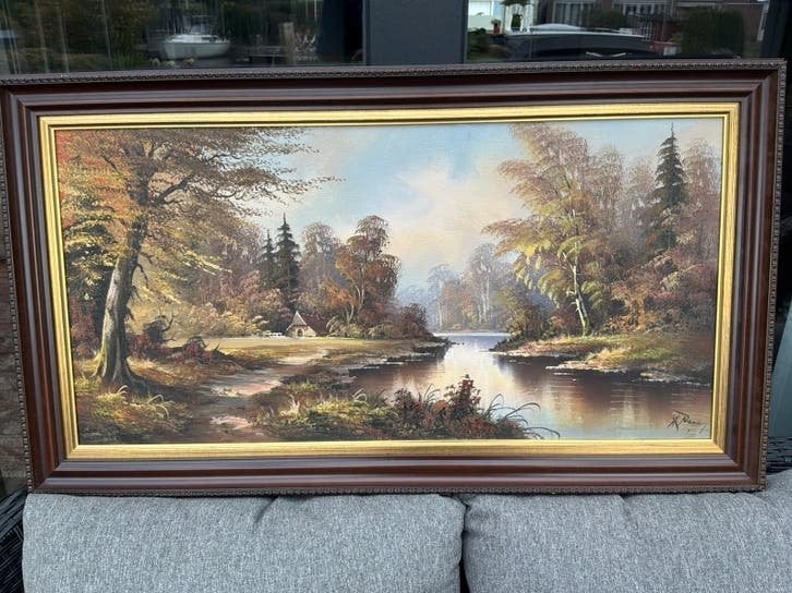 Prachtig olieverfschilderij van een idylisch herfstlandschap, Antiek en Kunst, Ophalen, Doek, Gesigneerd, Landschap