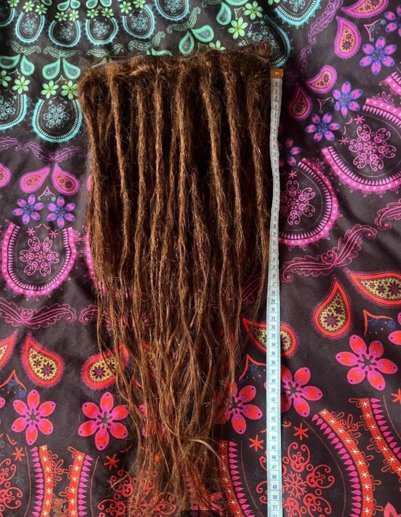 50 roodbruine human hair clip dread extensions 45-50cm 350€, Ophalen of Verzenden, Nieuw, Pruik of Haarverlenging
