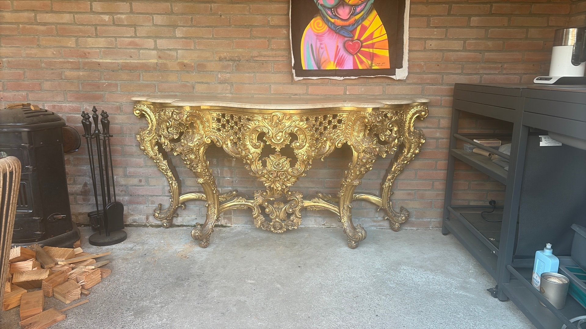 Luxe Barok / Rococo Console Tafel met Marmeren Blad, Ophalen of Verzenden