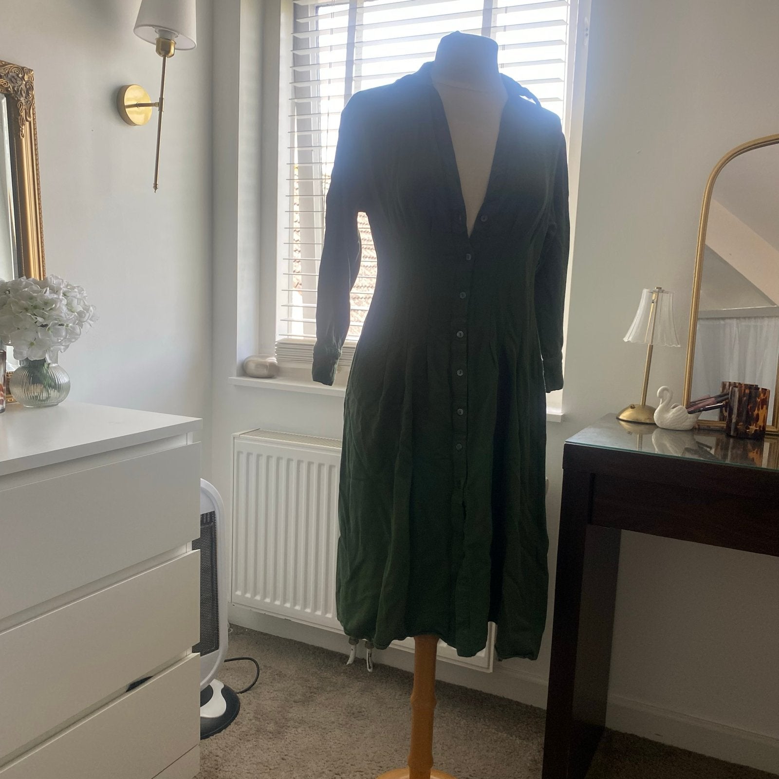 Massimo Dutti Groene Jurk Maat L - Sportief & Netjes, Maat 42/44 (L), Ophalen of Verzenden, Zo goed als nieuw, Onder de knie