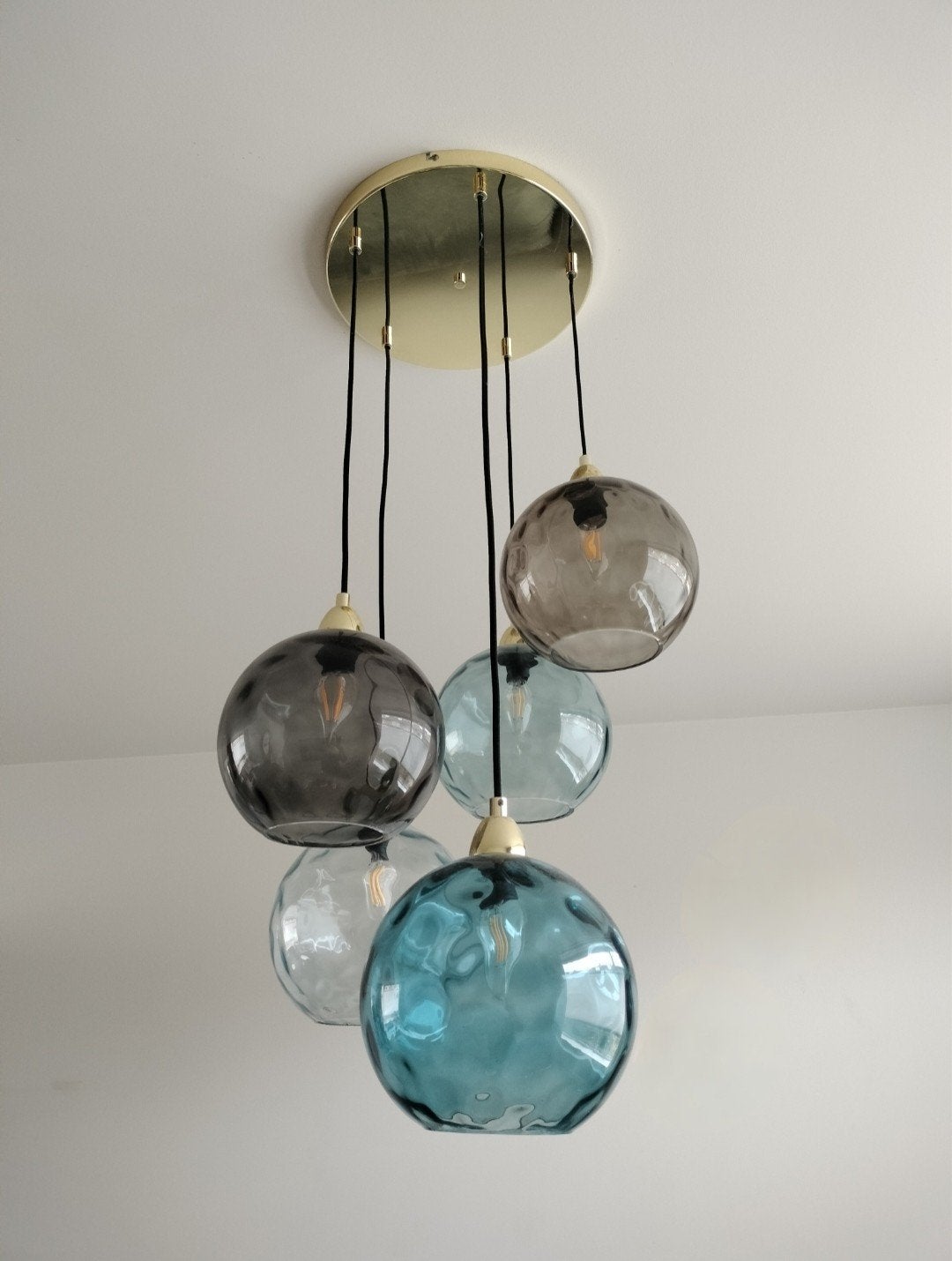 Hanglamp/clusterlamp Ilaria - 5 lichtpunten - Gekleurd glas, Ophalen, Modern, Scandinavisch, Zo goed als nieuw, Glas