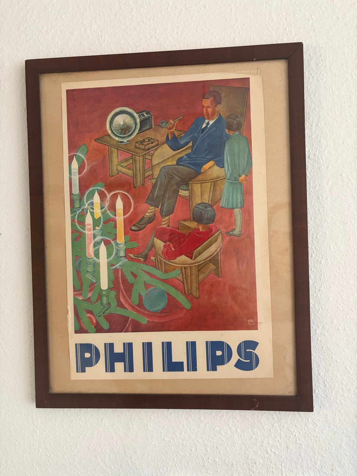 Ingelijste Philips reclame uit 1924 -, Verzamelen, Gebruikt, Ophalen of Verzenden, Voor 1940, Prent