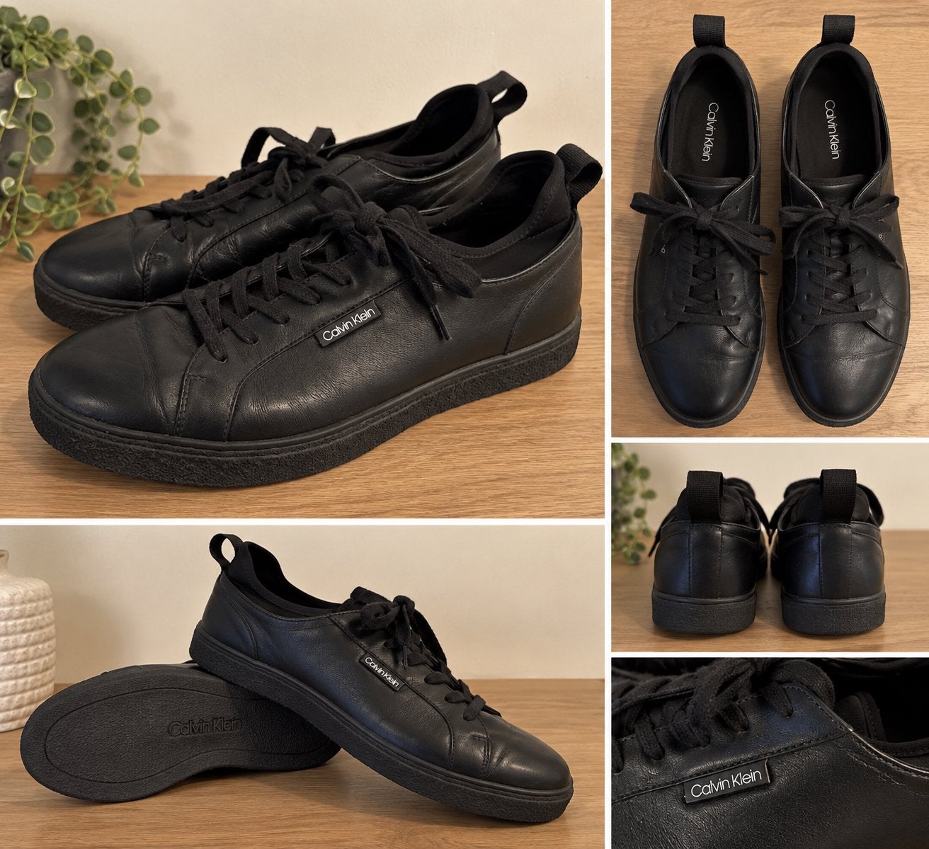Calvin Klein Zwarte Leren Sneakers - Maat 45, Ophalen of Verzenden, Zo goed als nieuw, Zwart, Sneakers of Gympen