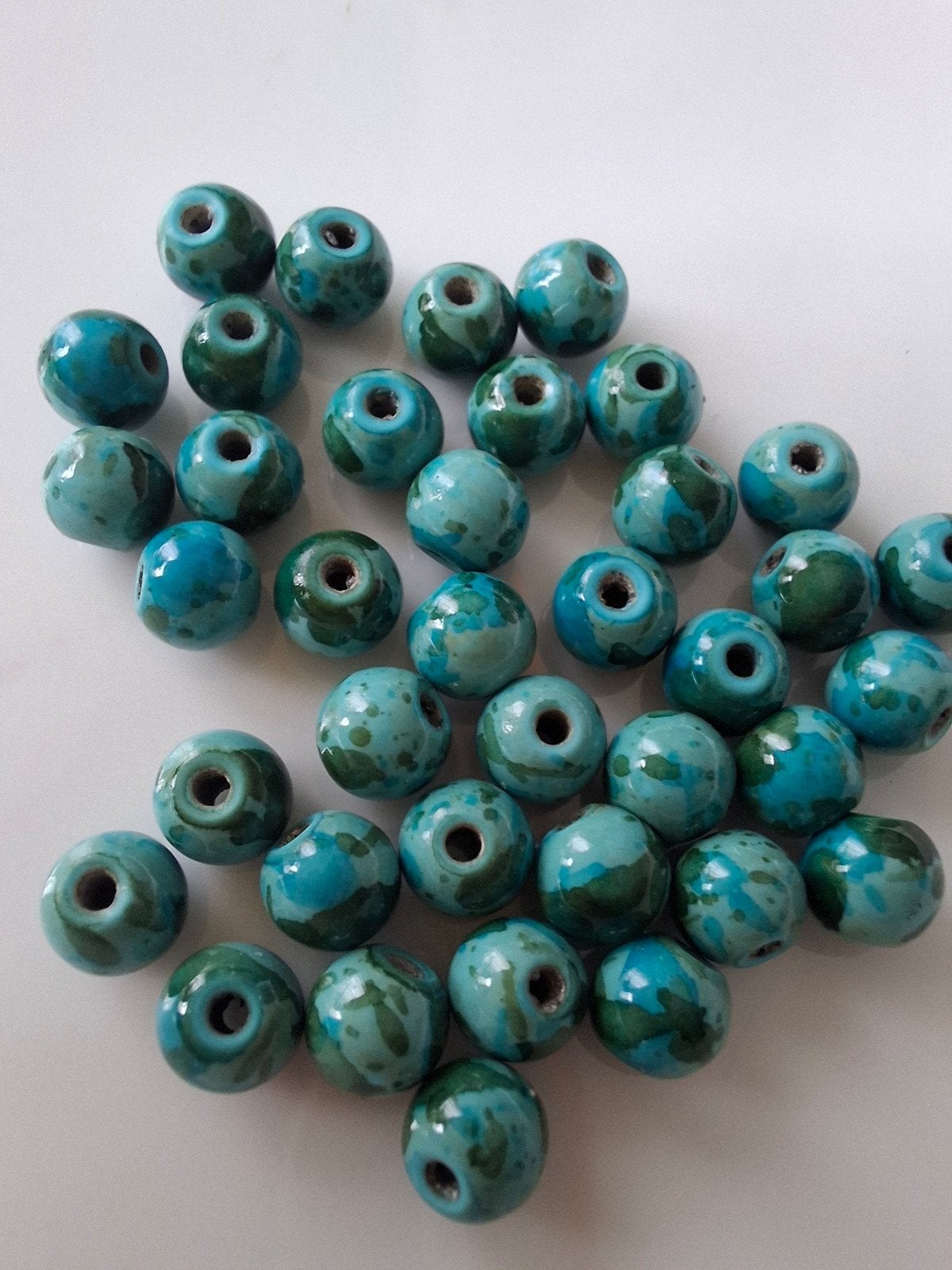 38 stuks 6 mm keramiek glaskralen blauw groen kralen, Kraal, -, -, Nieuw