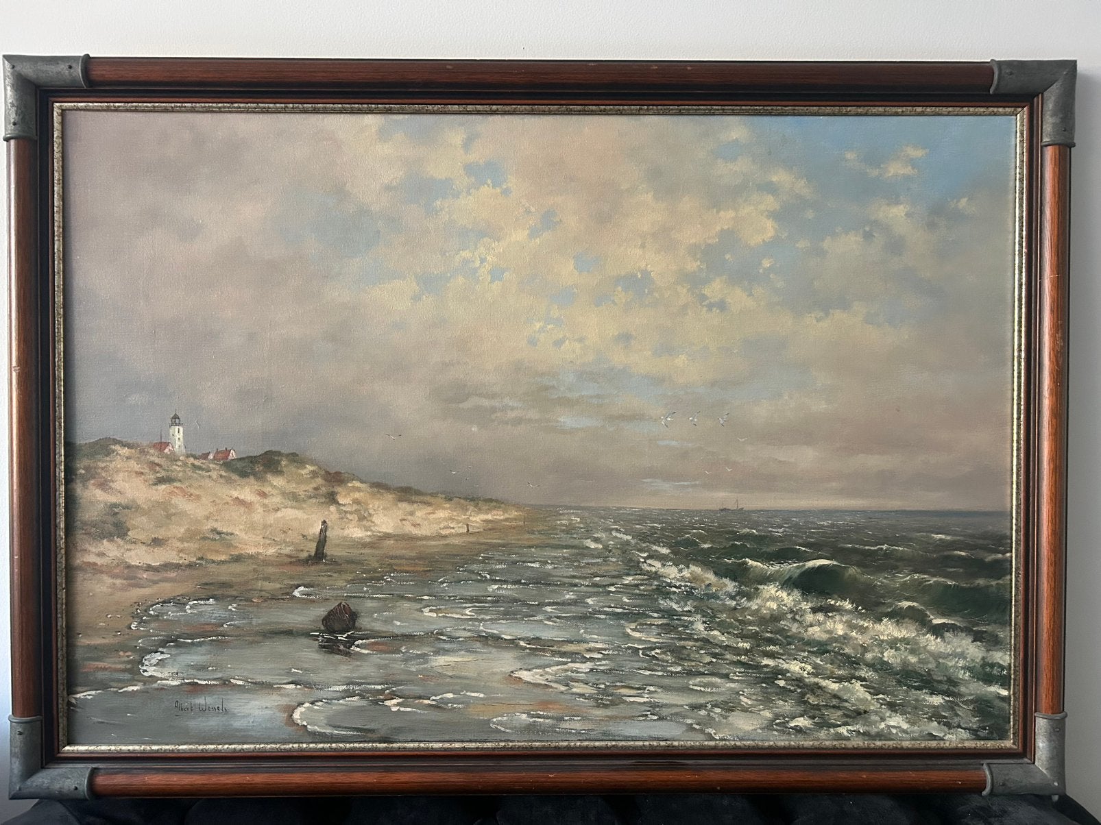 Schilderij zeezicht en duinen Albert Wessels, Ophalen, Klassiek, Gesigneerd, Doek