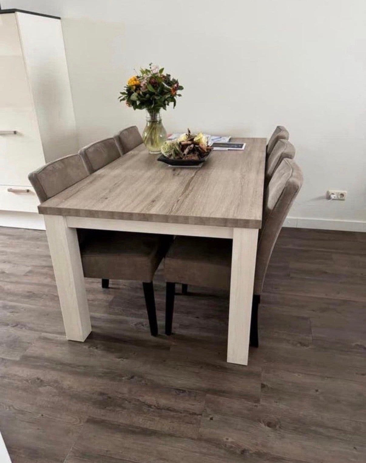 Moderne eethoek en salontafel - Grijs eiken & wit, Ophalen