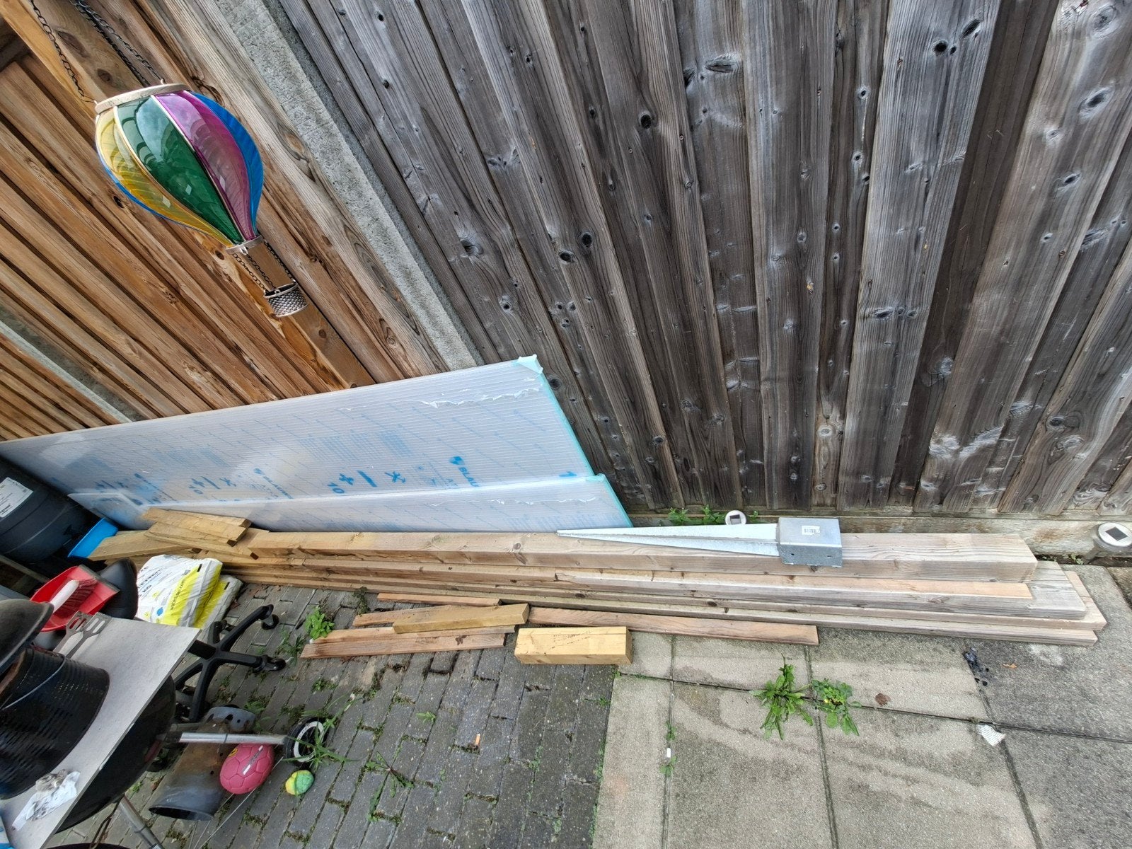 3 houten  balken, Doe-het-zelf en Verbouw, Hout en Planken, Ophalen, Gebruikt, 25 tot 50 mm, Grenen