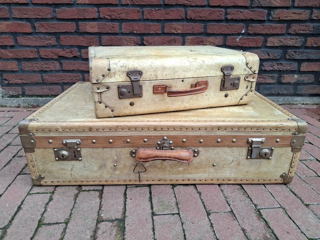 Antiek Frans vellum koffer, reiskoffer #1, Ophalen of Verzenden