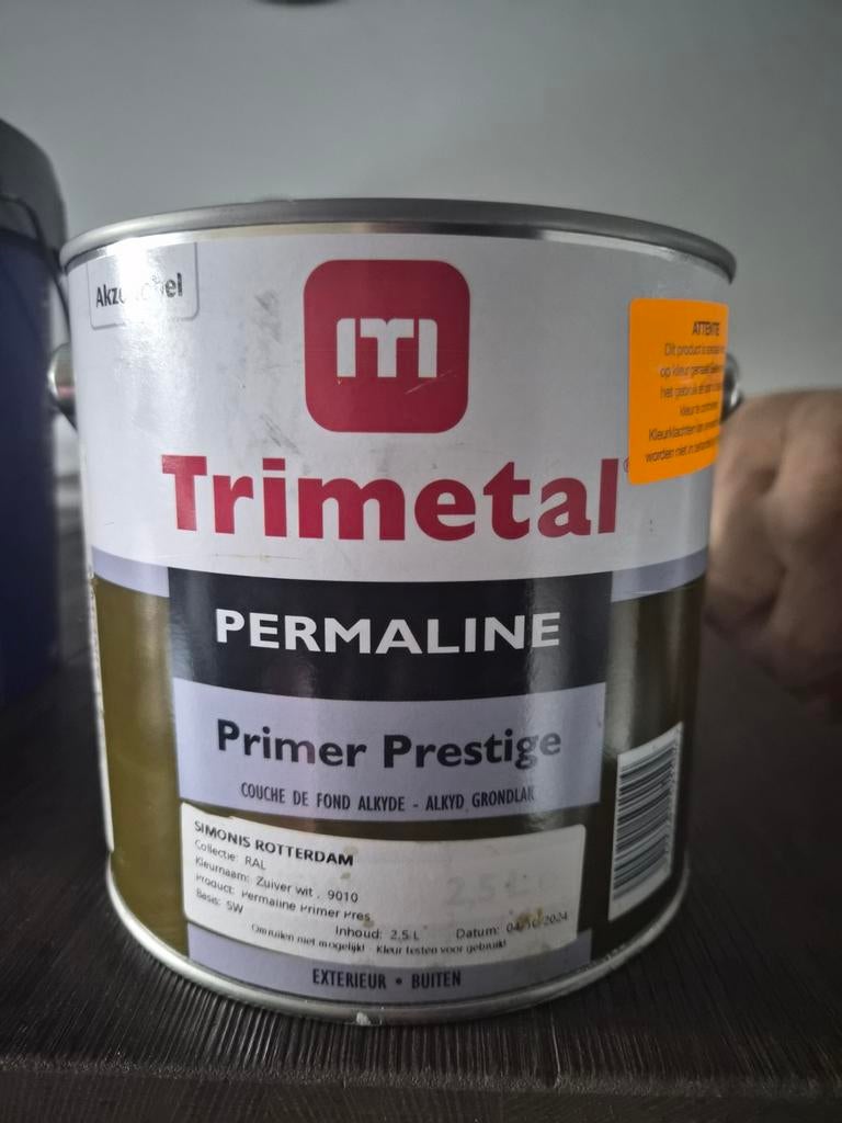 Trimetal Permaline Primer Prestige Grondlak Wit 2.5L, Ophalen of Verzenden, Nieuw, Wit