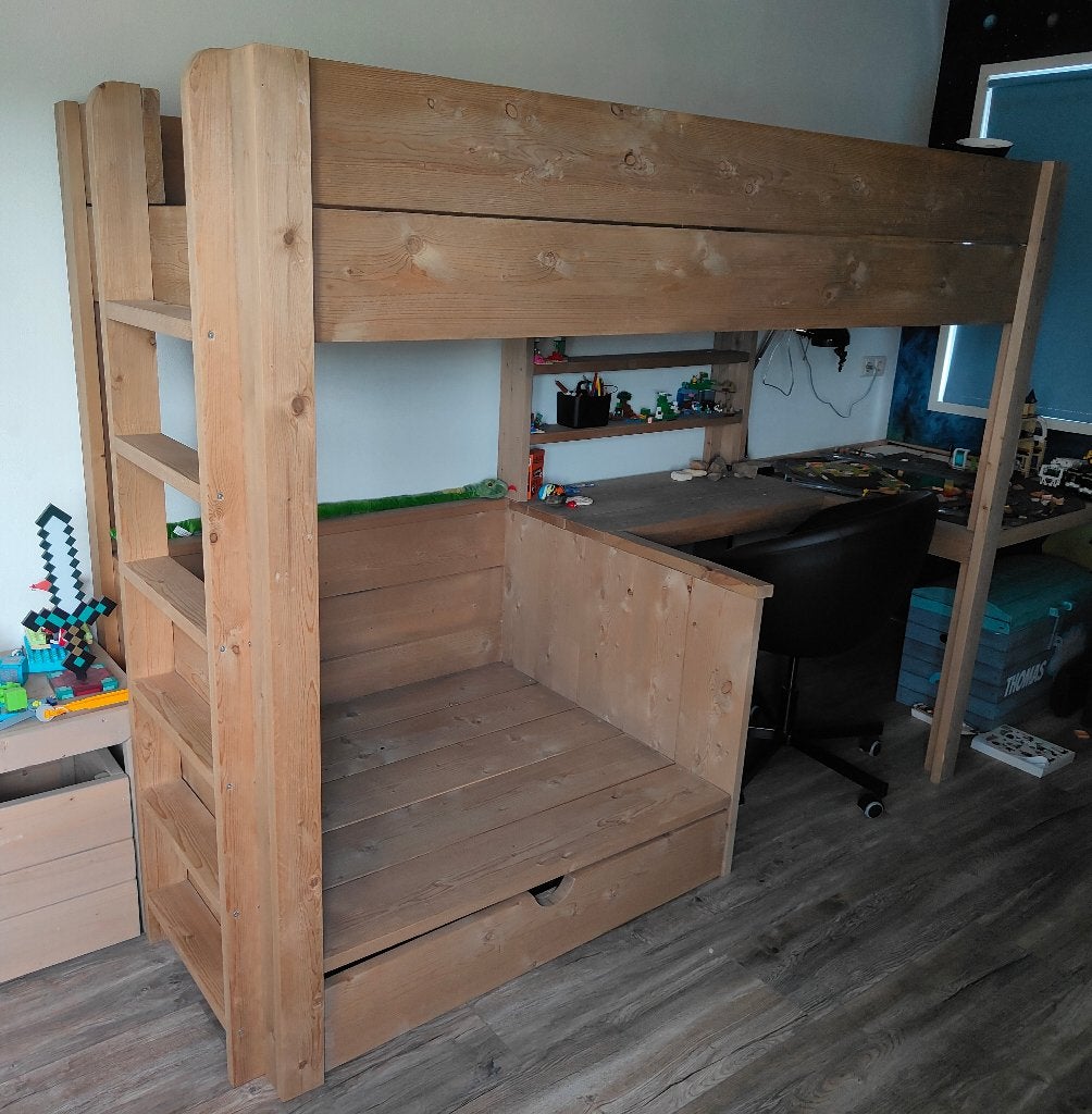 Steigerhouten hoogslaper, Ophalen, Hoogslaper, Eenpersoons, 140 cm