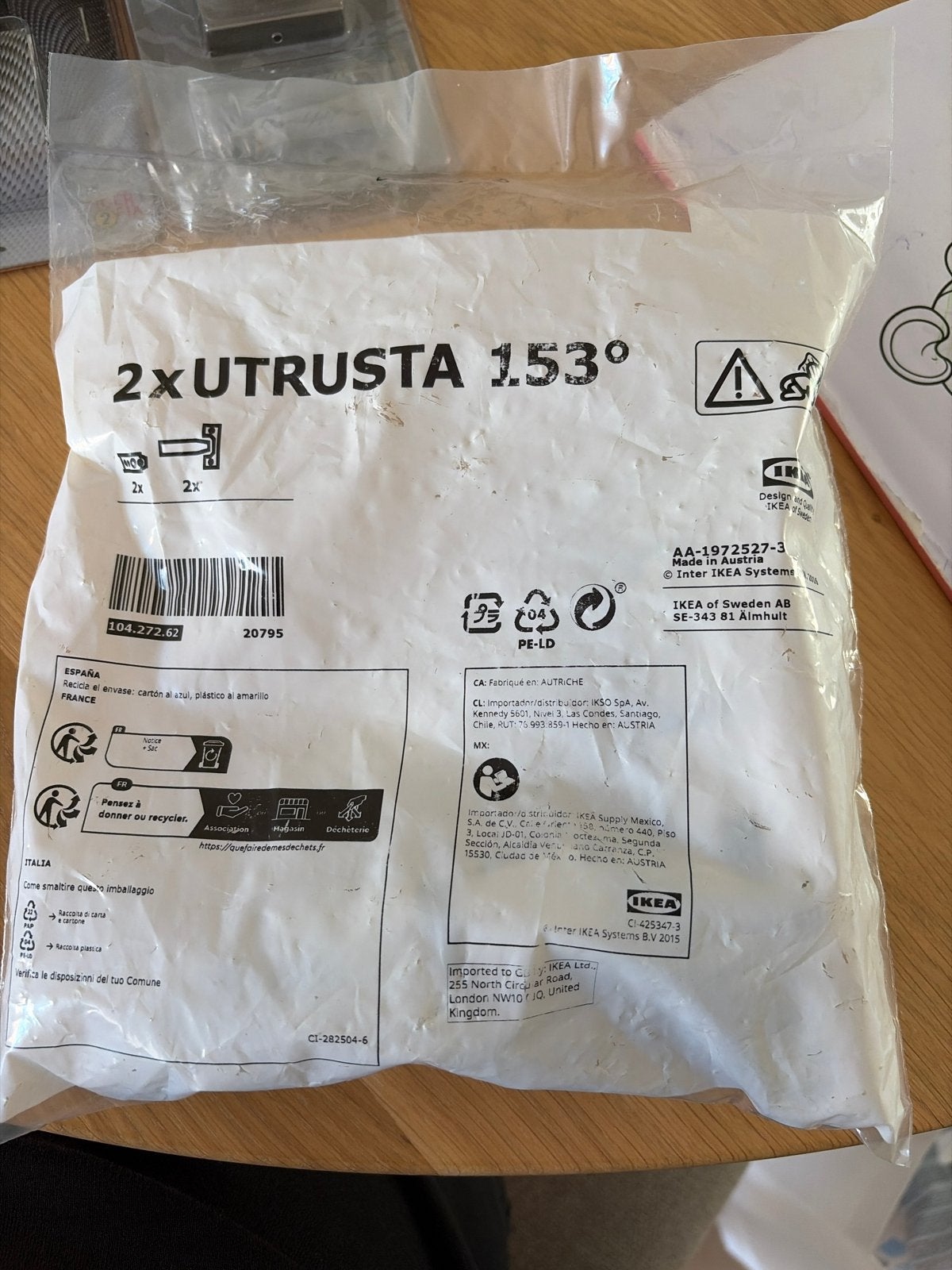 2x IKEA UTRUSTA 153 scharnieren, ongeopend, Overige typen, Ophalen, Nieuw, IKEA