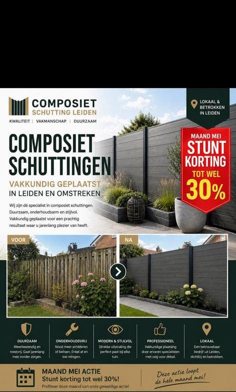 Composiet Schuttingen, Ophalen, Zo goed als nieuw, 20 m² of meer