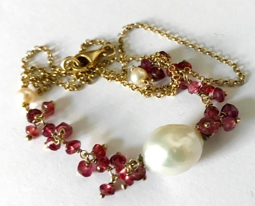 Prachtige 925 zilver ketting echte Zuidzee parels en robijn, Sieraden, Tassen en Uiterlijk, Antieke sieraden, Ophalen, Zilver