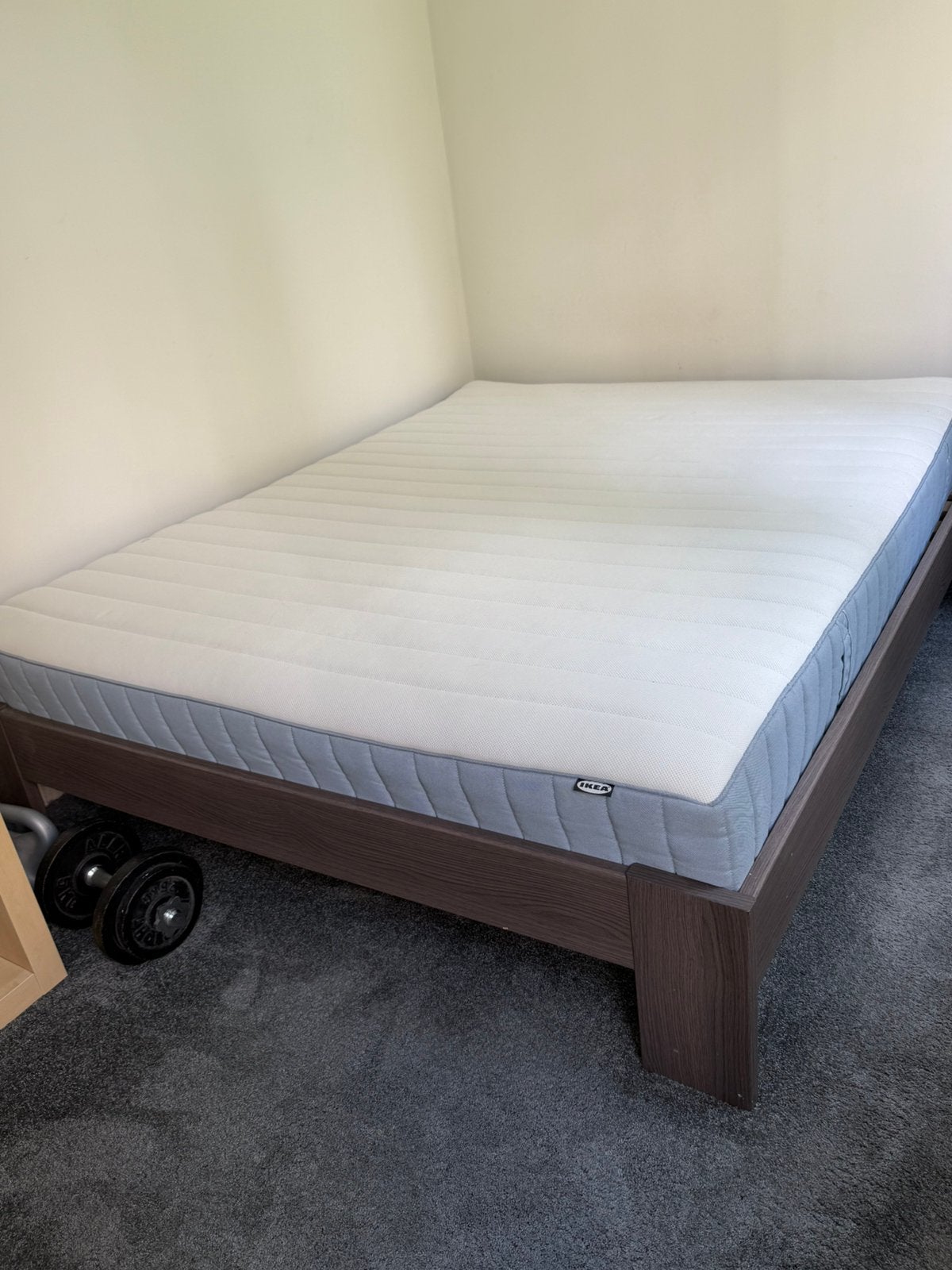 Bed ikea 2 persoons, nachtkastje en 2 hangkastjes, Ophalen, Bruin, Tweepersoons, 200 cm