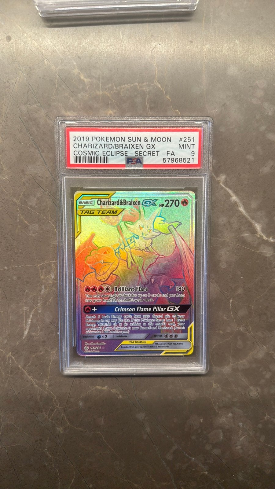 Pokemon Sun & Moon Charizard/Braixen GX PSA 9, Ophalen of Verzenden, Zo goed als nieuw