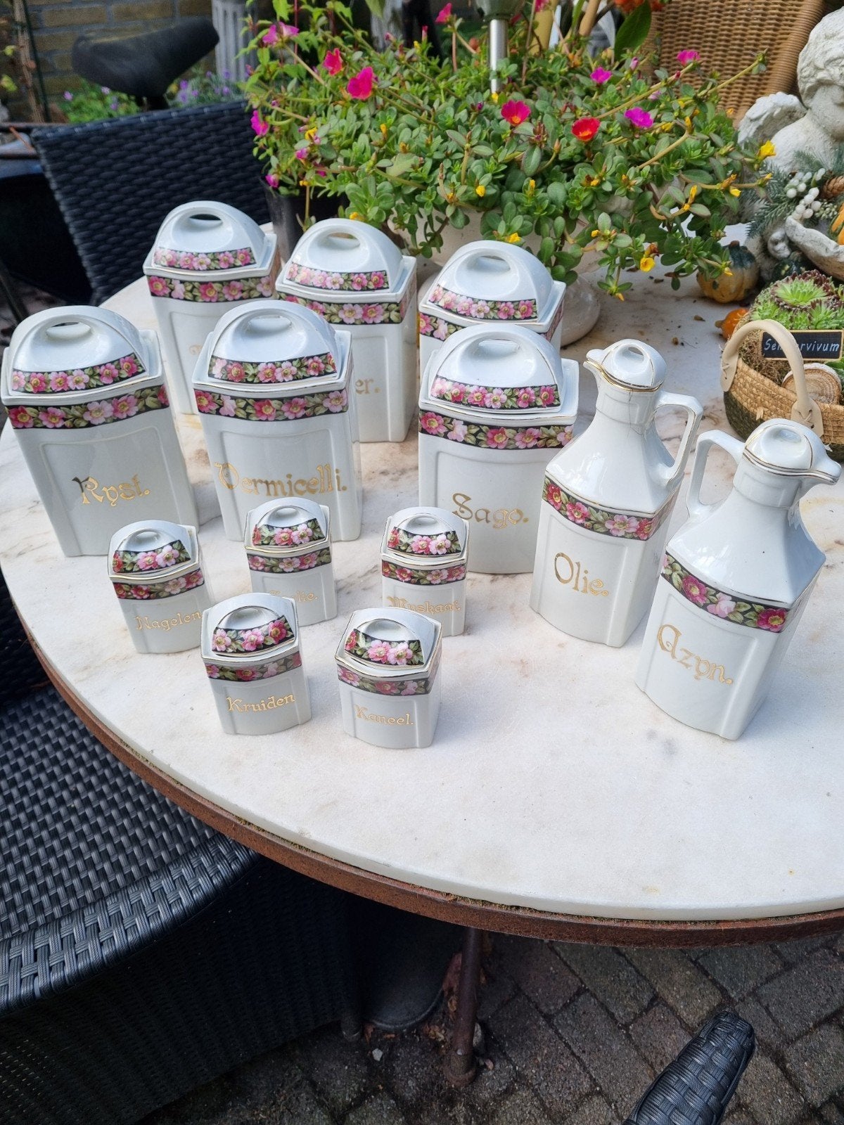Brocante Porseleinen Voorraadpotten., Antiek en Kunst, Ophalen of Verzenden