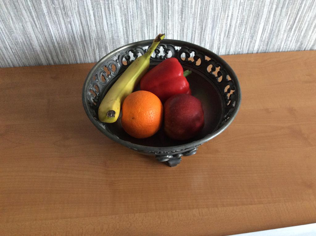 Vintage brocante decoratieve tinnen 95%  fruitschaal, Ophalen of Verzenden
