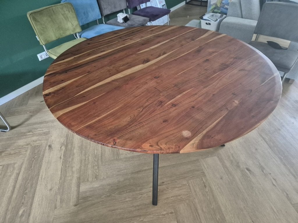 Ronde houten eettafel - 140cm, Ophalen, Gebruikt, Rond, Vijf personen of meer