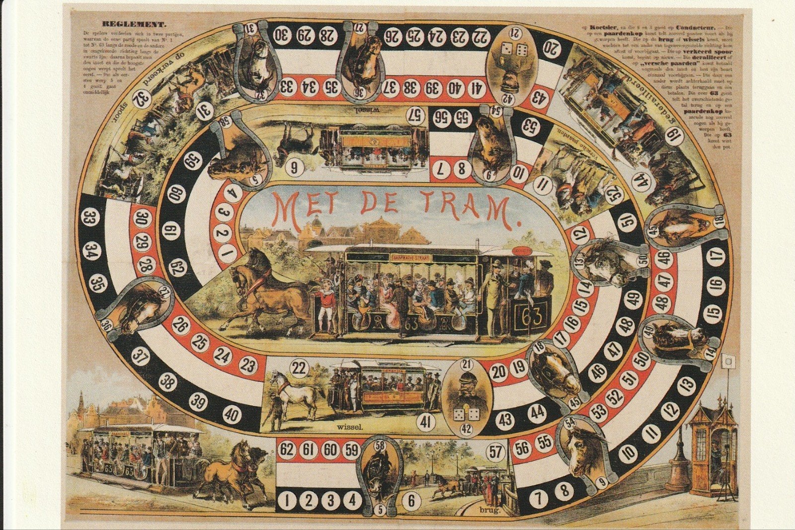 BORDSPEL MET DE TRAM 1875-1900 SPOORSE TAVERELEN PAARDETRAM, Verzamelen, Ophalen of Verzenden, Voor 1920, Ongelopen, Zuid-Holland