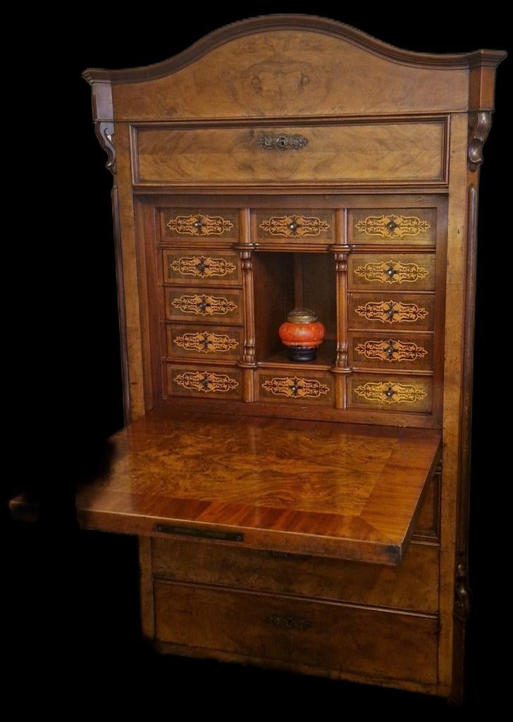Antiek Secretaire Bureau met Intarsia en Wortelnoten, Ophalen